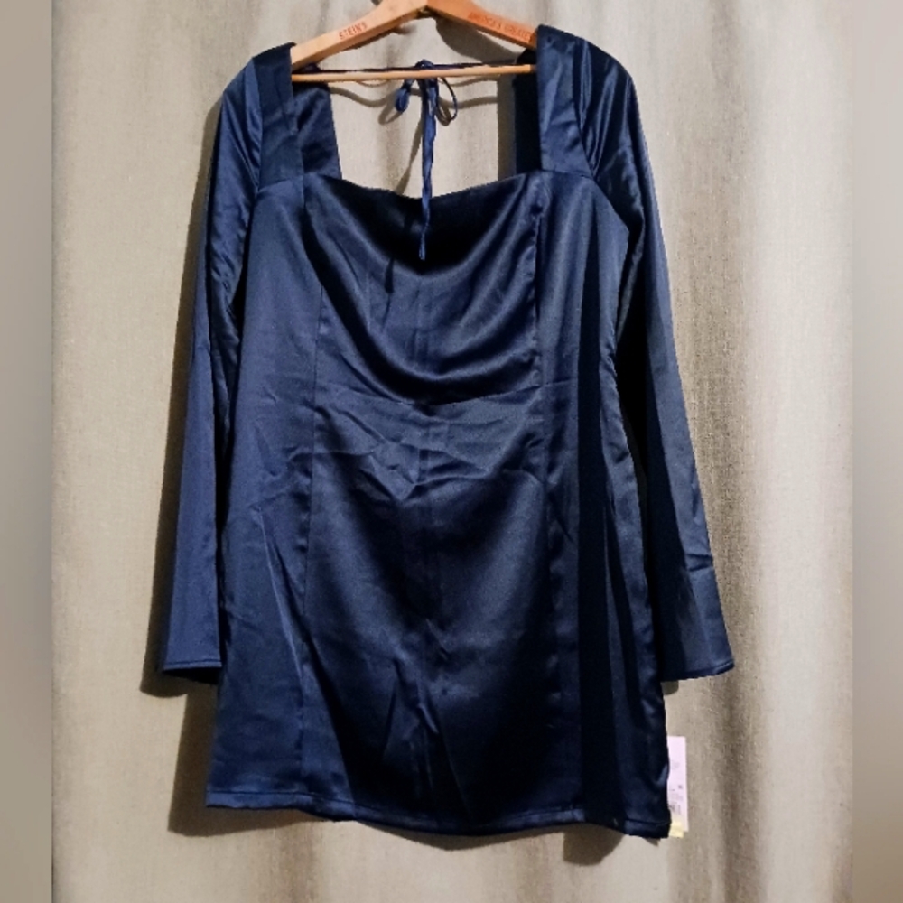Wild Fable Size L - Women's Split Long Sleeve Dark Blue Mini A-Line Dress